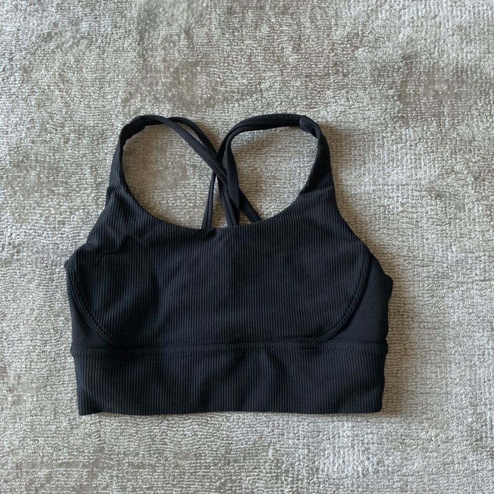 LULULEMON Black Energy Longline Bra Ribbed Luxtreme Medium Support Size 8
